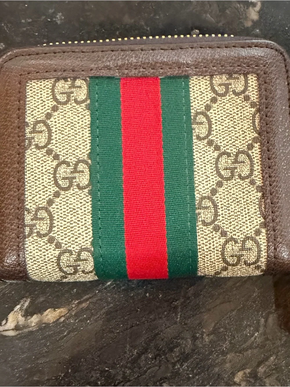 Gucci Brown Monogram Wallet with Green and Red Web and Gold GG Logo - Picture 2 of 5